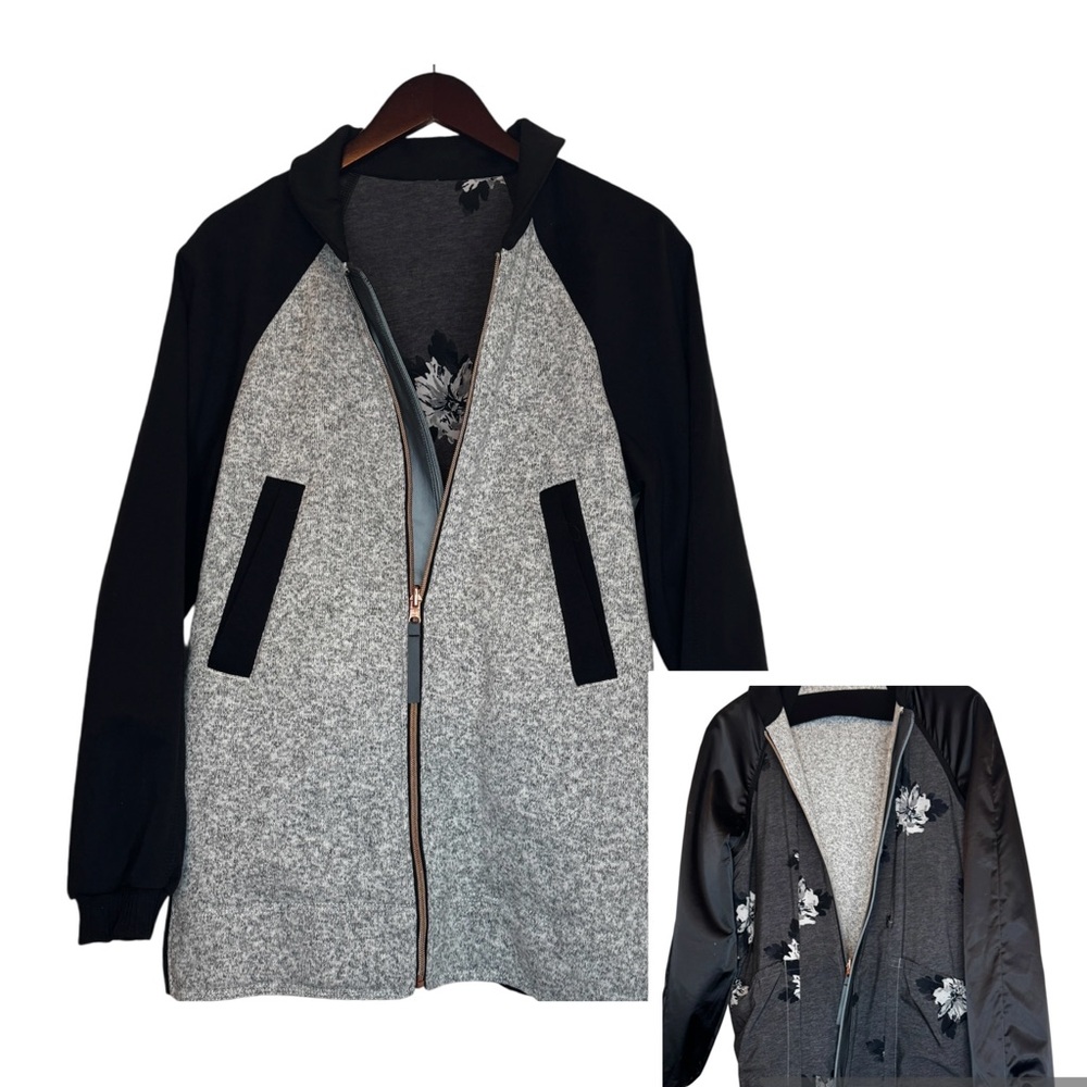 Lululemon athletica Gray and Black Zip Front Reversible Bomber Jacket